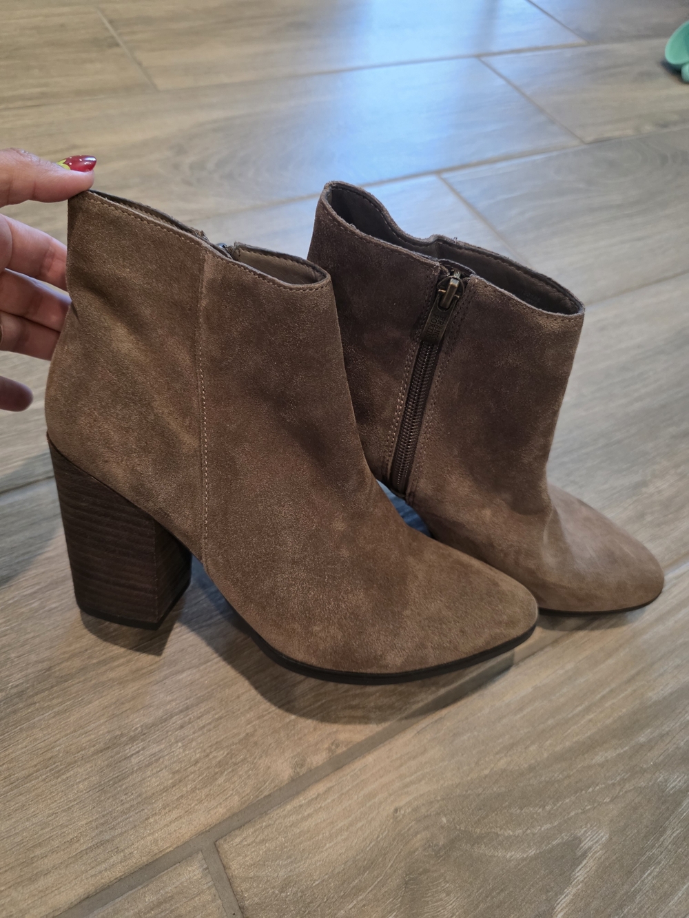 Franco Fortini Taupe Suede Ankle Booties with Block Heel